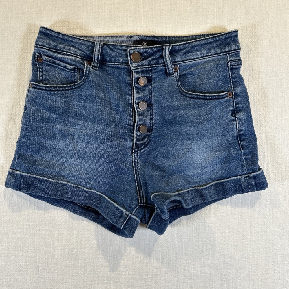 Volcom Women's Jean Shorts Girlfriend Vol Stone High Rise Button 29